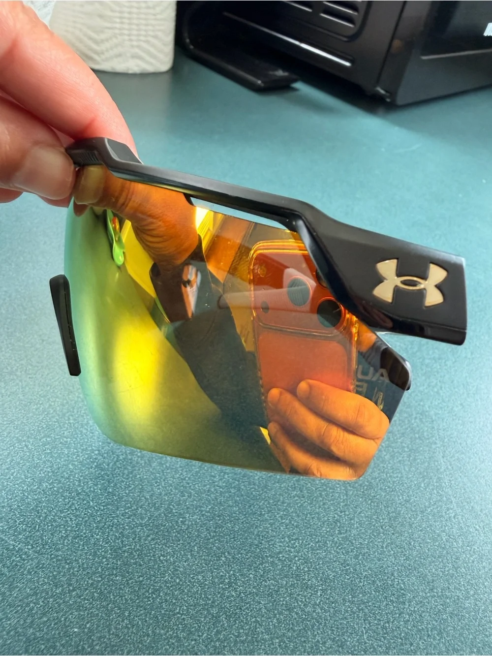 Under Armour Performance Wraparound Sunglasses in Amber/Gold Mirror